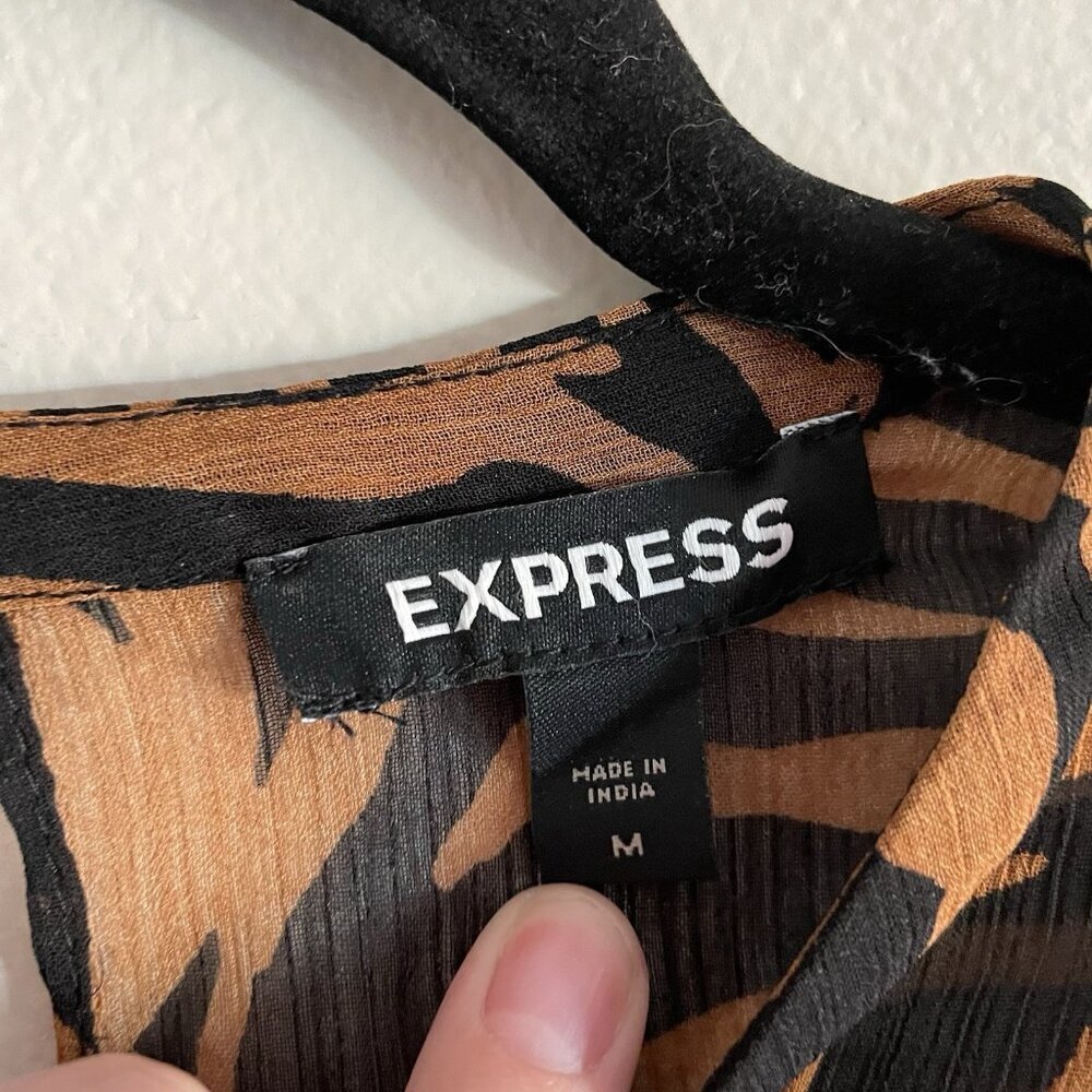 Express Women M Tiger Animal Print Sleeveless Ruffle Ruched Mini Dress NWT - Picture 8 of 12